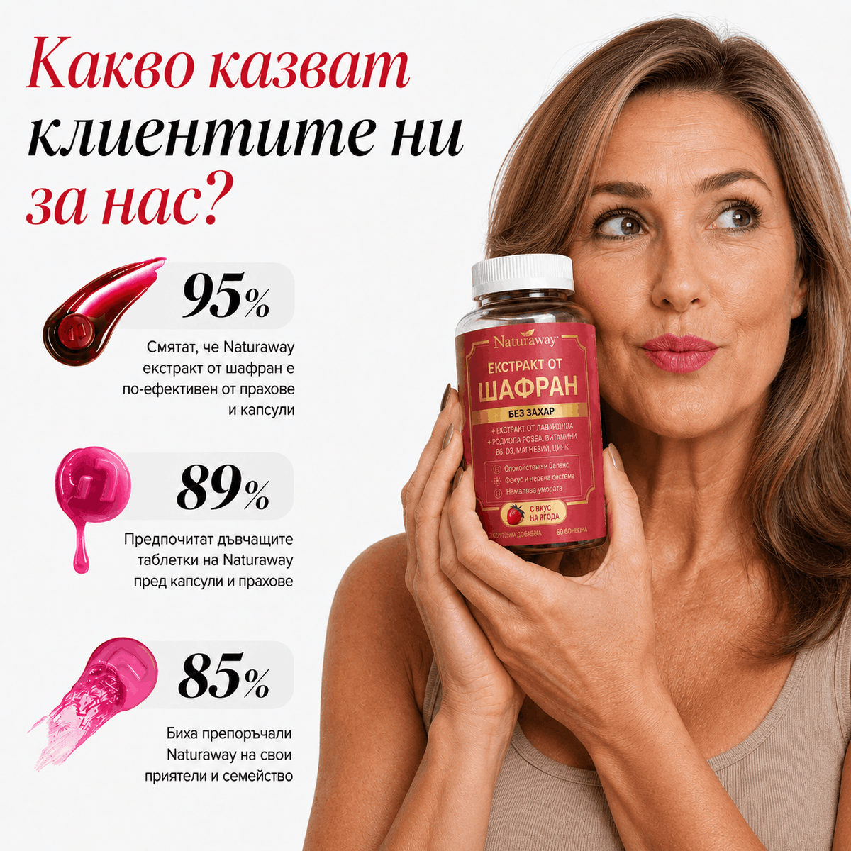 Naturaway Баланс и Отслабване - 60 дъвчащи бонбони с Шафран и Витамини