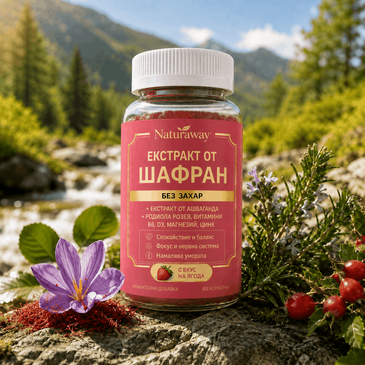 Naturaway Баланс и Отслабване - 60 дъвчащи бонбони с Шафран и Витамини